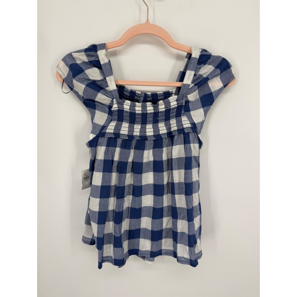 NEW Old Navy Blouse Women XS Blue Gingham Smocked Flutter Sleeve Button Front - Picture 6 of 8